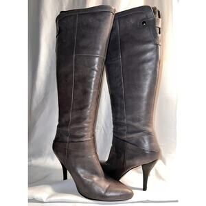 NINE WEST GRAY LEATHER DRESSY TALL STILETTO HEEL BOOTS WOMENS 9.5M